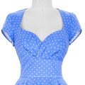 2016 Belle Poque Stock Cap manga V-cuello blanco punto azul estilo vintage algodón fresa 50s retro vestido BP000001-17